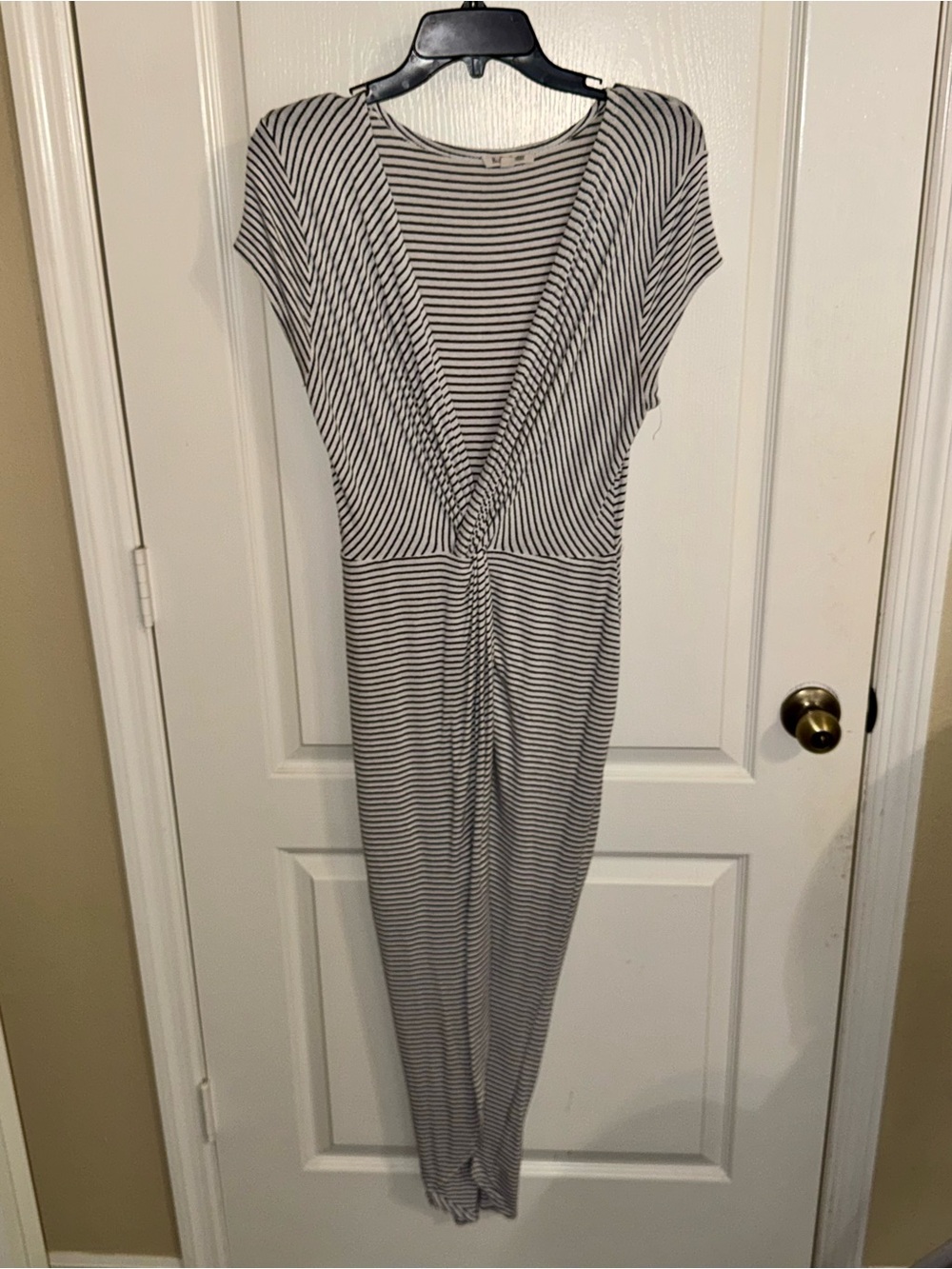 Others Follow Black and White Striped Knot-Front Maxi Dress